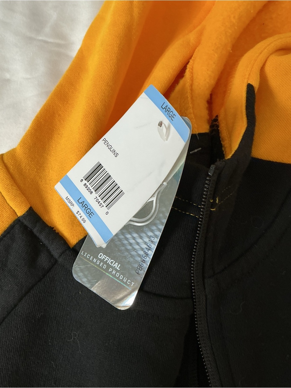 Pittsburgh Penguins NHL Hoodie Men’s Large Black/Gold Half Zip - Picture 5 of 9